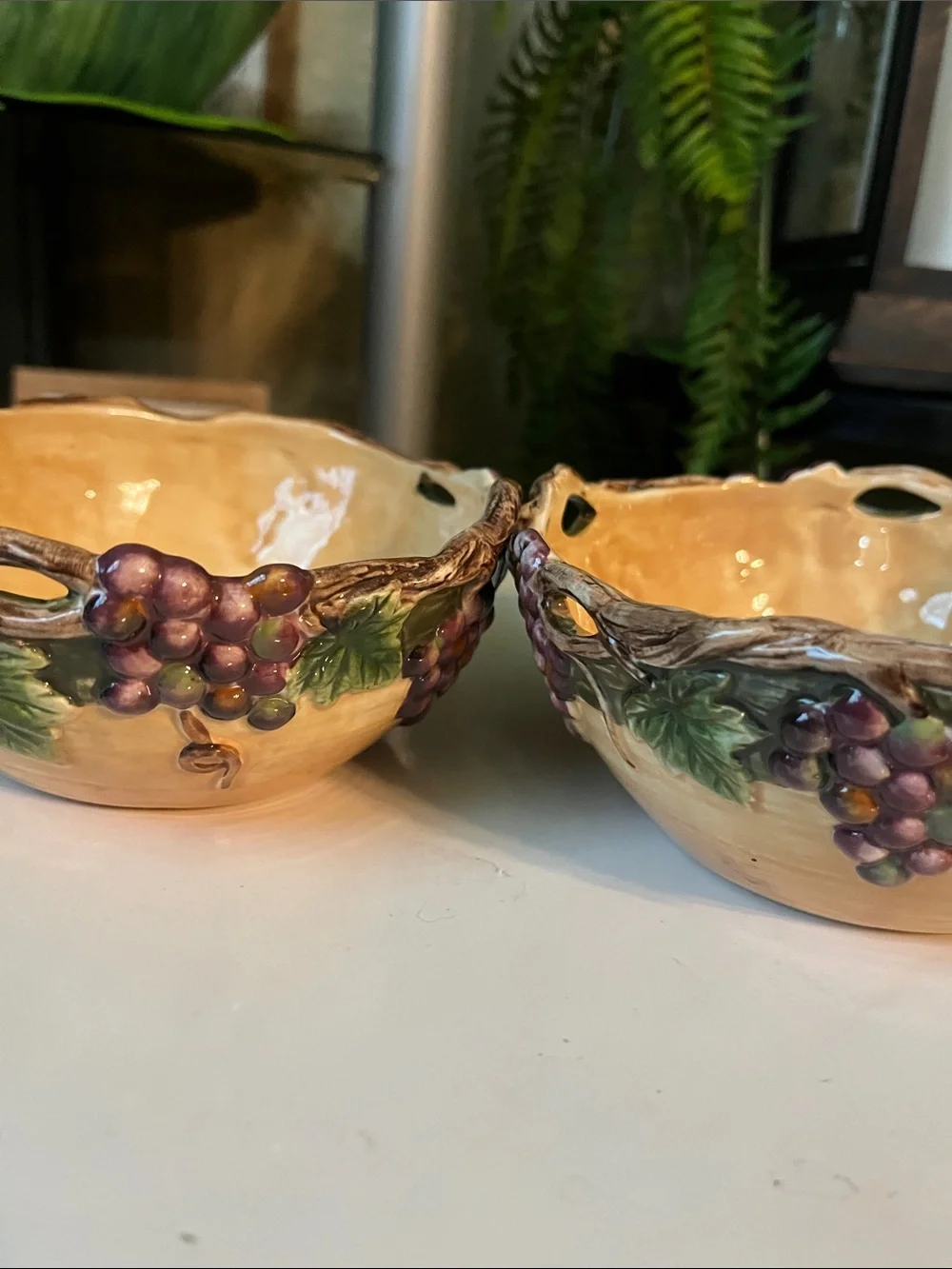 Decorative Grape Ceramic Serving Bowls - Cream and Purple